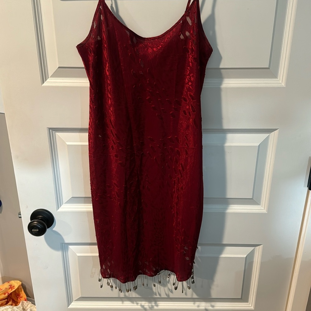 Vintage Brick Red Dress Size Small with Safety Pin Trim and Detail